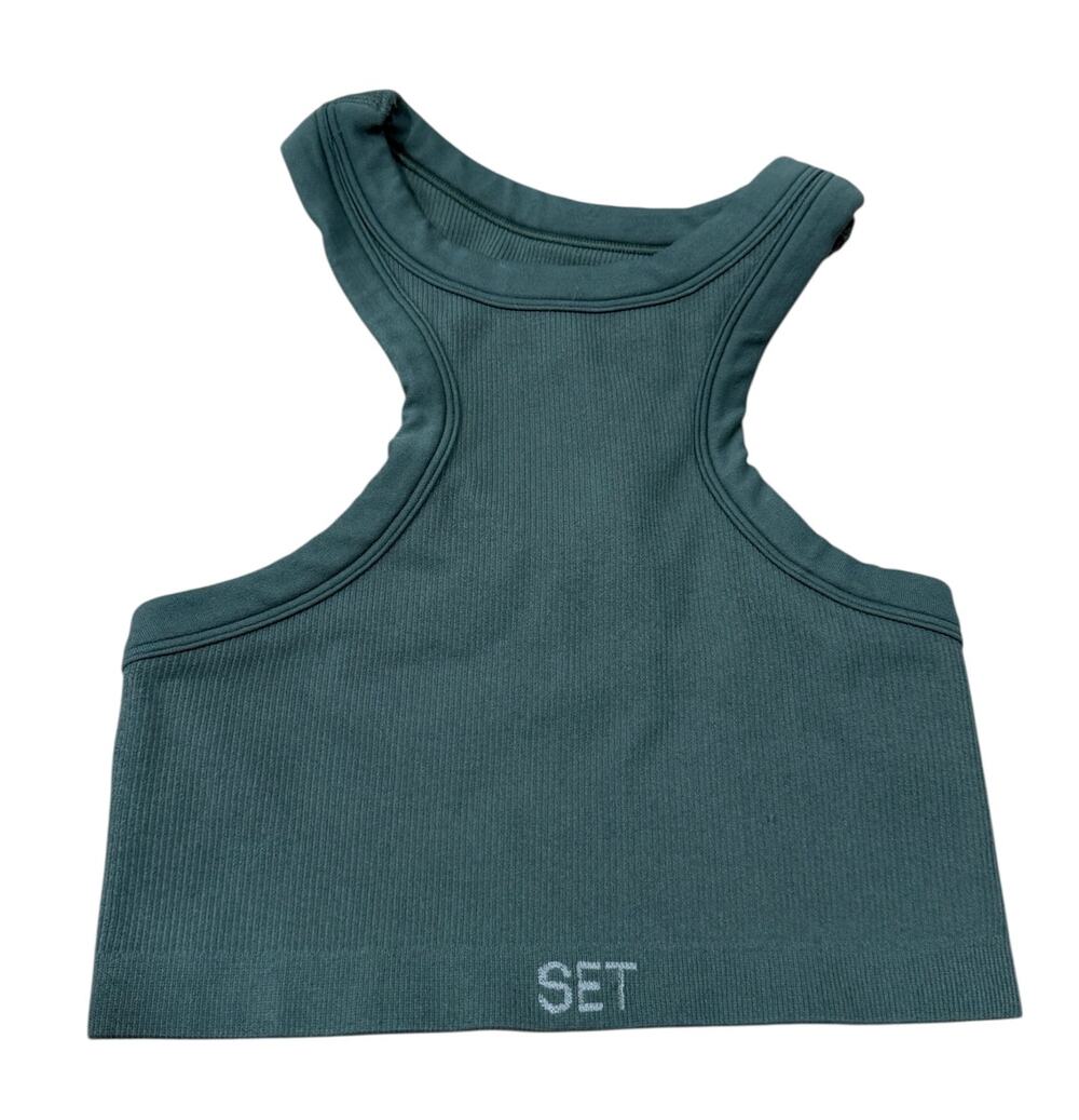 SET Active Sculptflex Ribbed Racerback Sports Bra Tank Teal Green Size Small